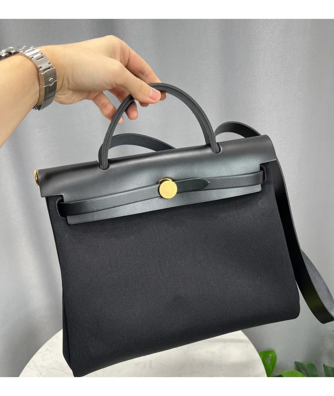 HERMES Черная льняная сумка через плечо, фото 2