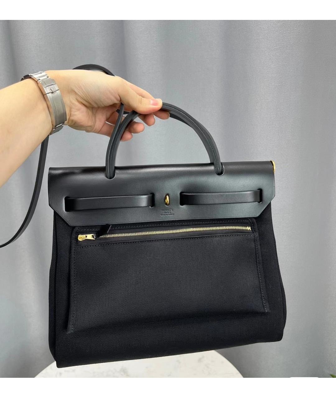 HERMES Черная льняная сумка через плечо, фото 3