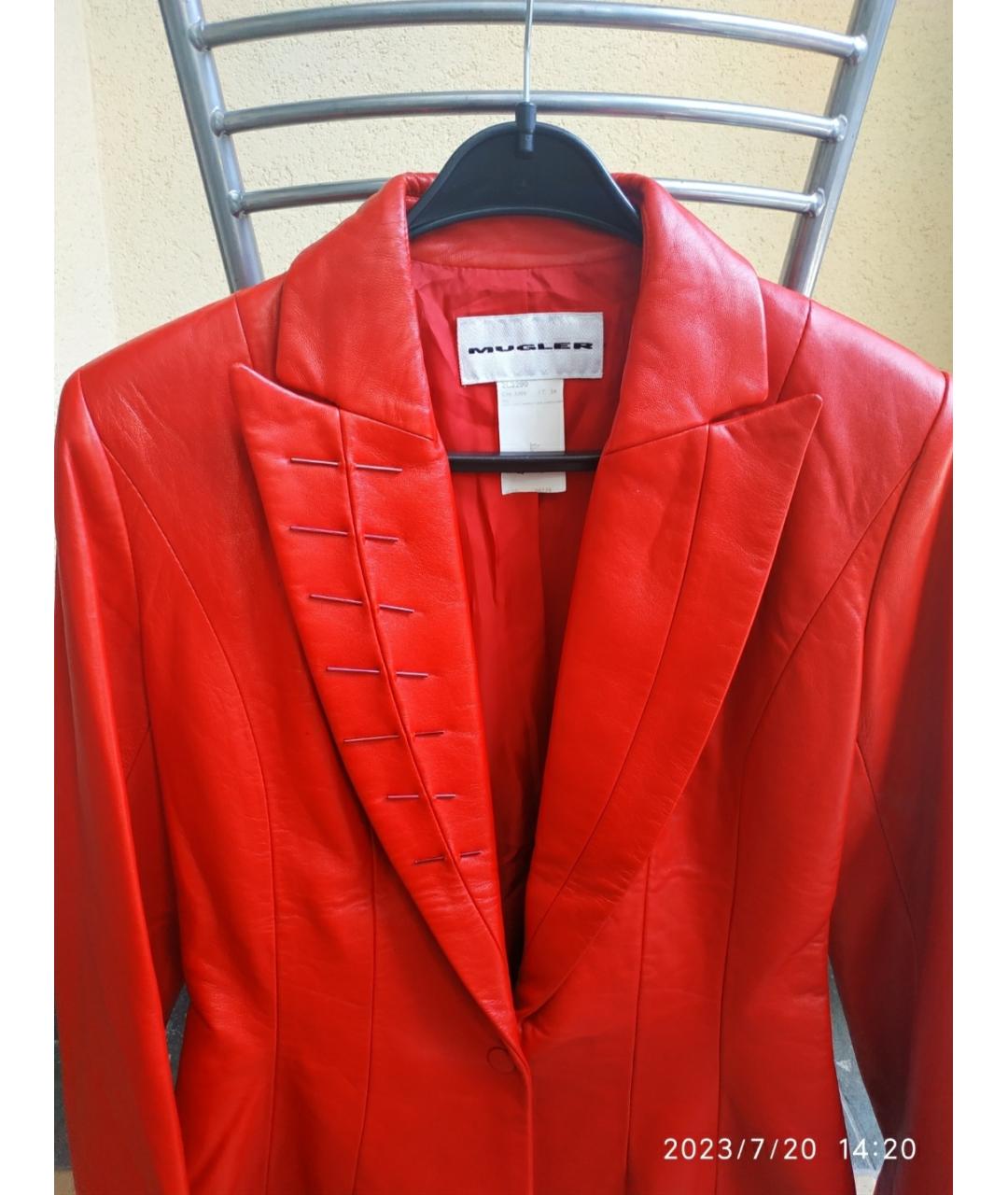 MUGLER Красная кожаная куртка, фото 4