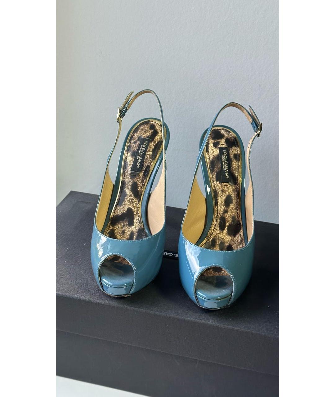 DOLCE&GABBANA Голубые босоножки из лакированной кожи, фото 2