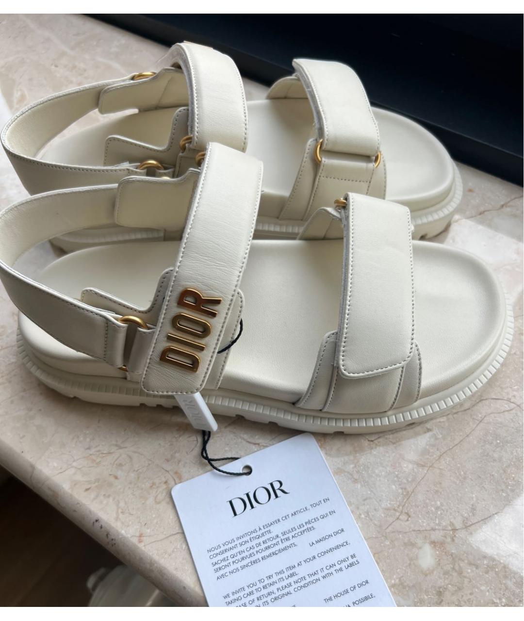 CHRISTIAN DIOR Белые кожаные сандалии, фото 3