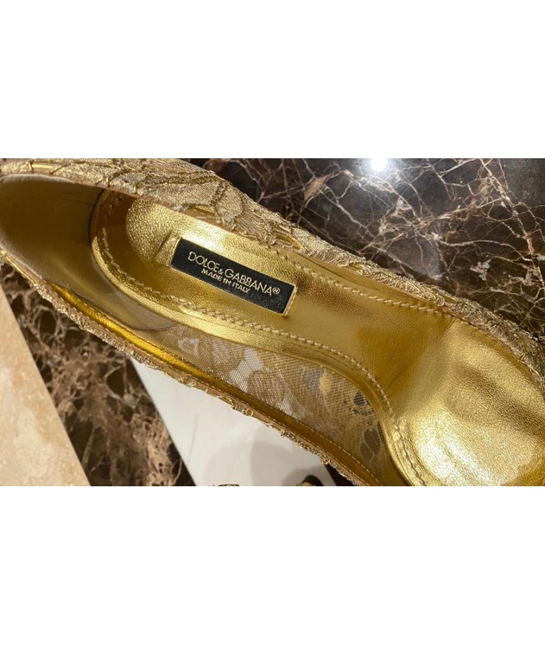 DOLCE&GABBANA Золотые текстильные туфли, фото 4