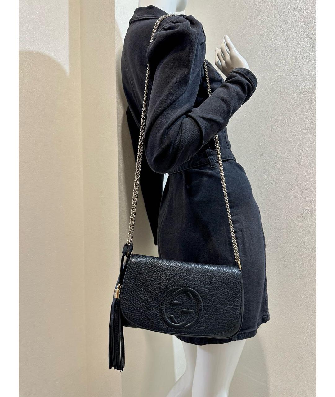 GUCCI Черная кожаная сумка через плечо, фото 4