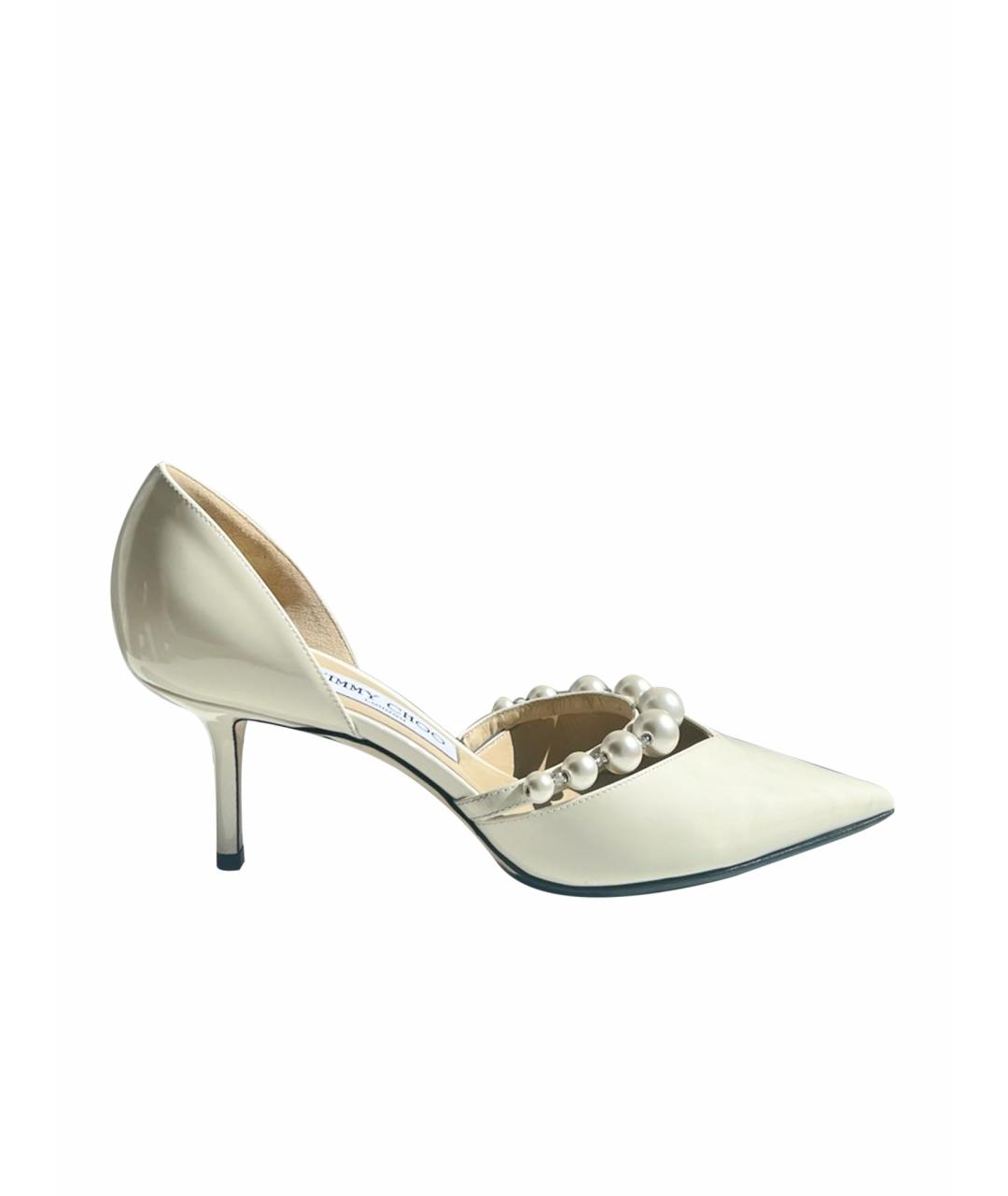 JIMMY CHOO Белые свадебные туфли на среднем каблуке из лакированной кожи, фото 1