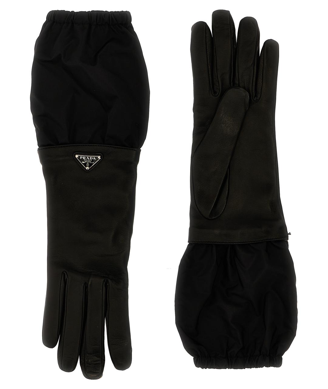 PRADA Черные кожаные перчатки, фото 1
