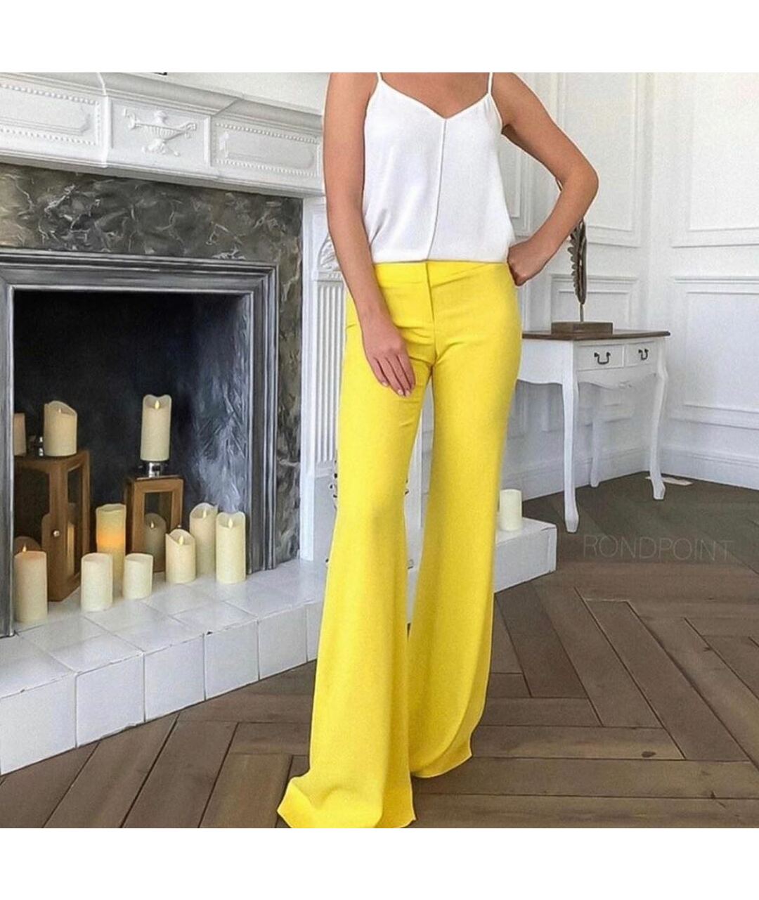 BALMAIN Желтые вискозные брюки широкие, фото 2