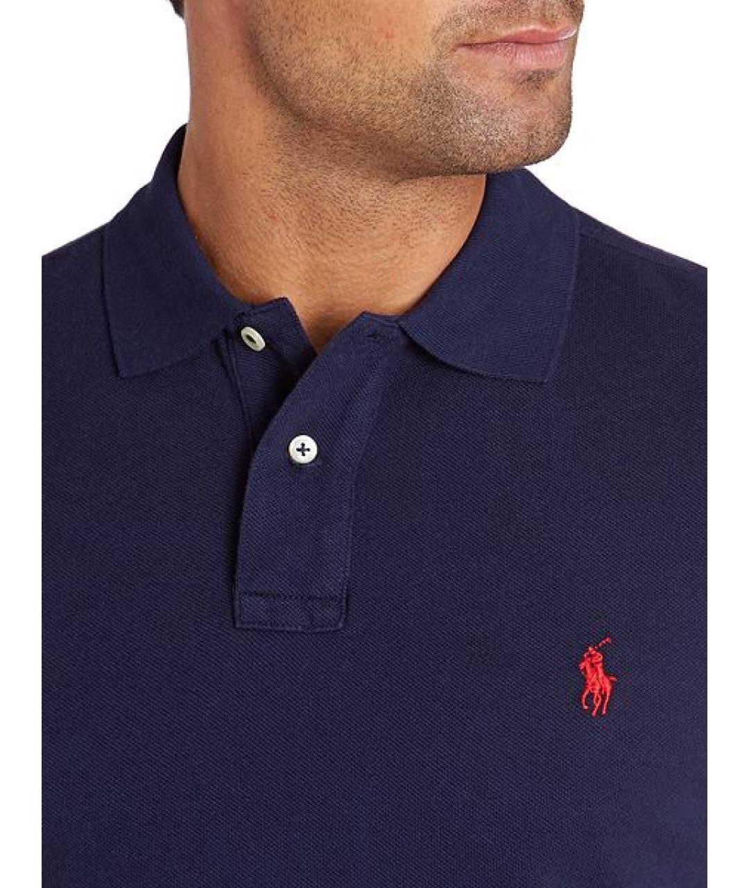 POLO RALPH LAUREN Темно-синее хлопковое поло с длинным рукавом, фото 3