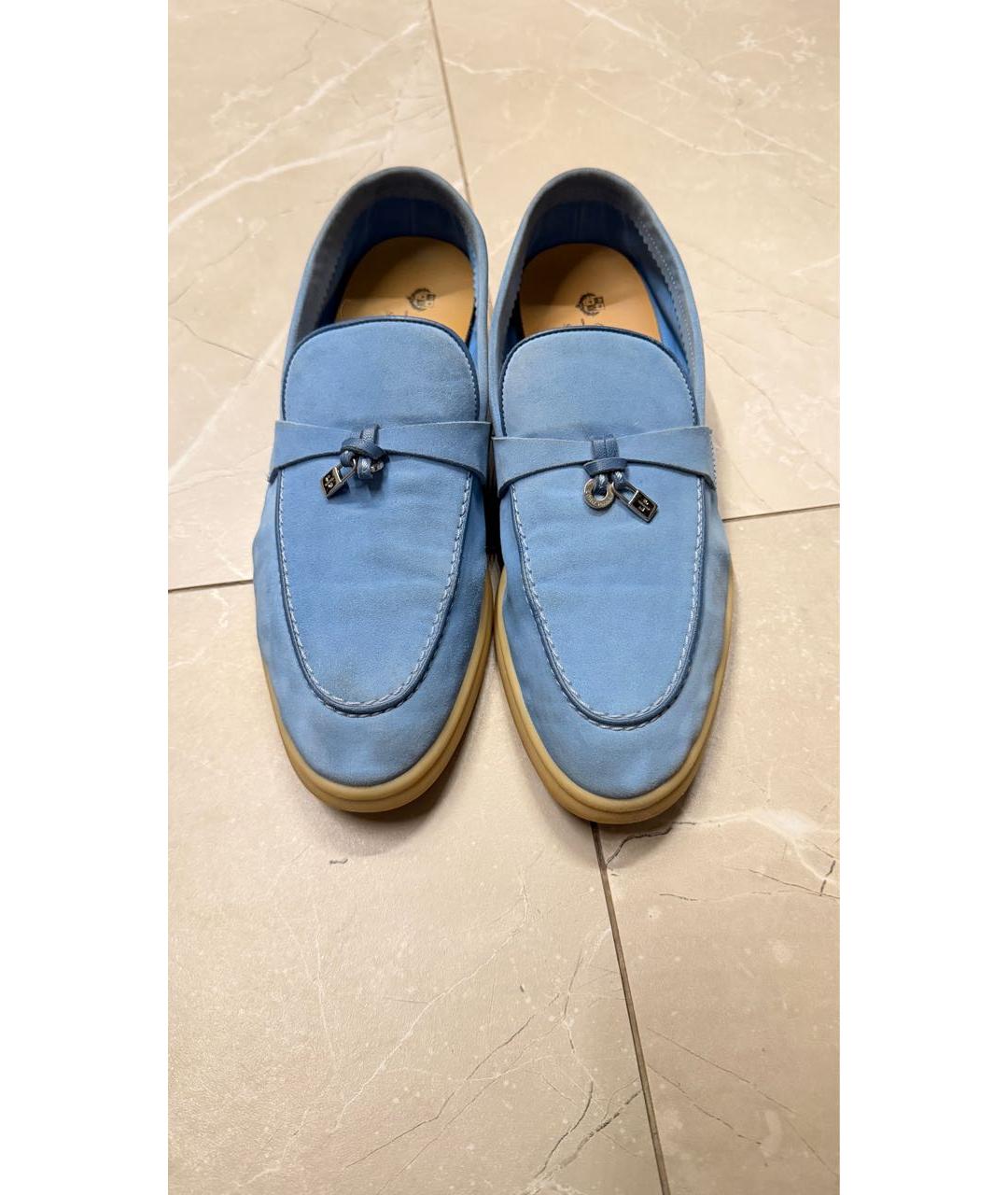 LORO PIANA Голубые замшевые лоферы, фото 2