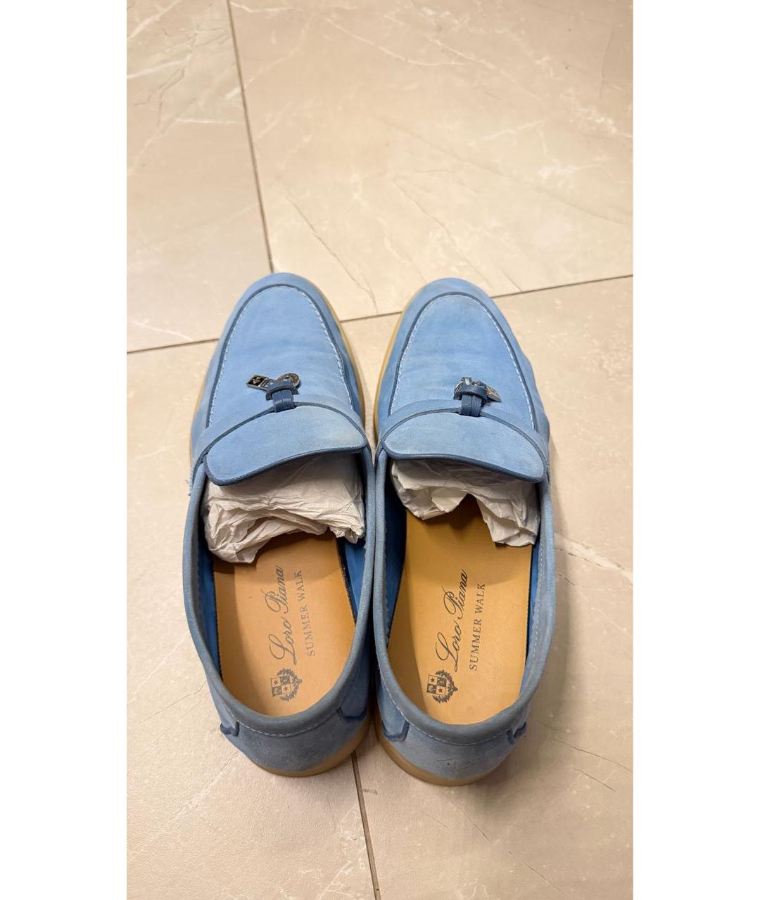 LORO PIANA Голубые замшевые лоферы, фото 3
