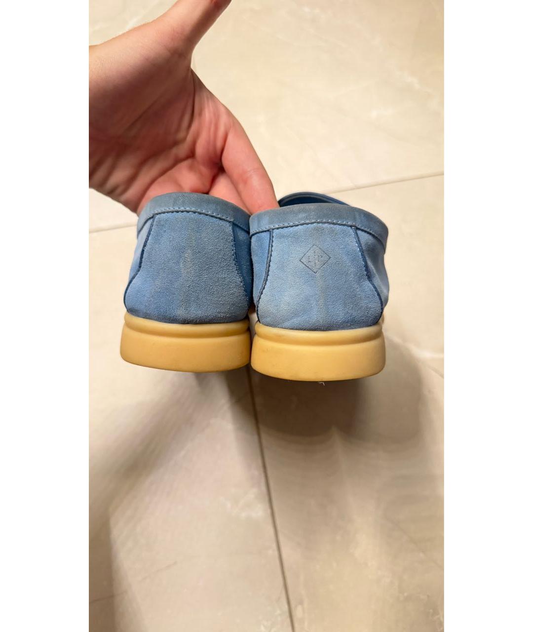 LORO PIANA Голубые замшевые лоферы, фото 4