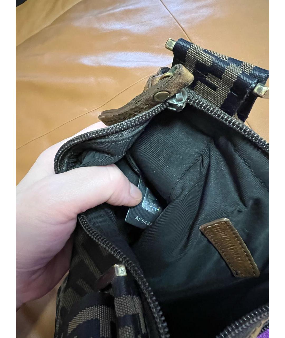 FENDI Коричневая тканевая сумка на плечо, фото 4