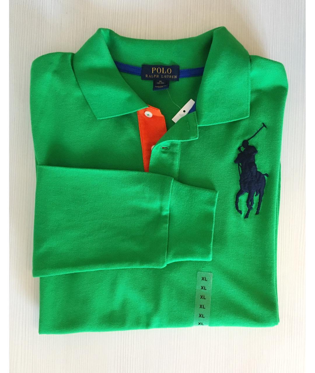 POLO RALPH LAUREN Зеленые хлопковое поло с длинным рукавом, фото 5