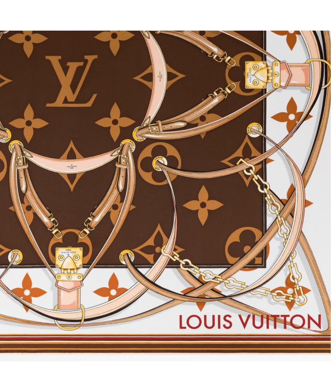 LOUIS VUITTON Коричневый шелковый платок, фото 2