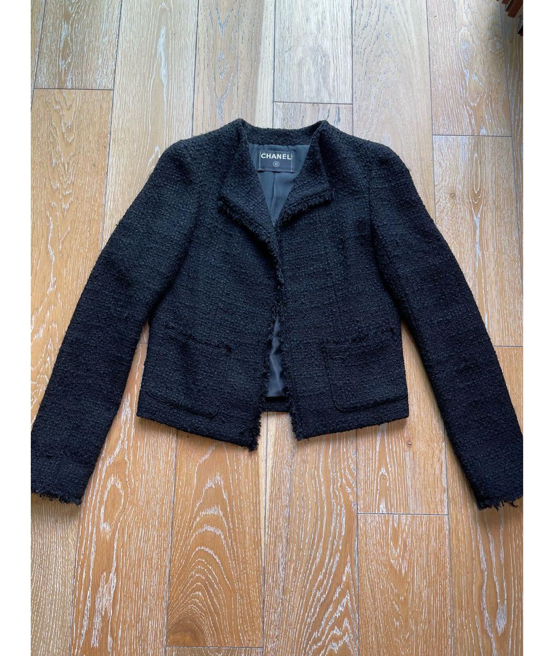 CHANEL PRE-OWNED Черный твидовый жакет/пиджак, фото 5