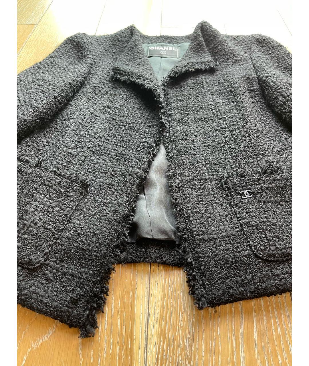 CHANEL PRE-OWNED Черный твидовый жакет/пиджак, фото 2