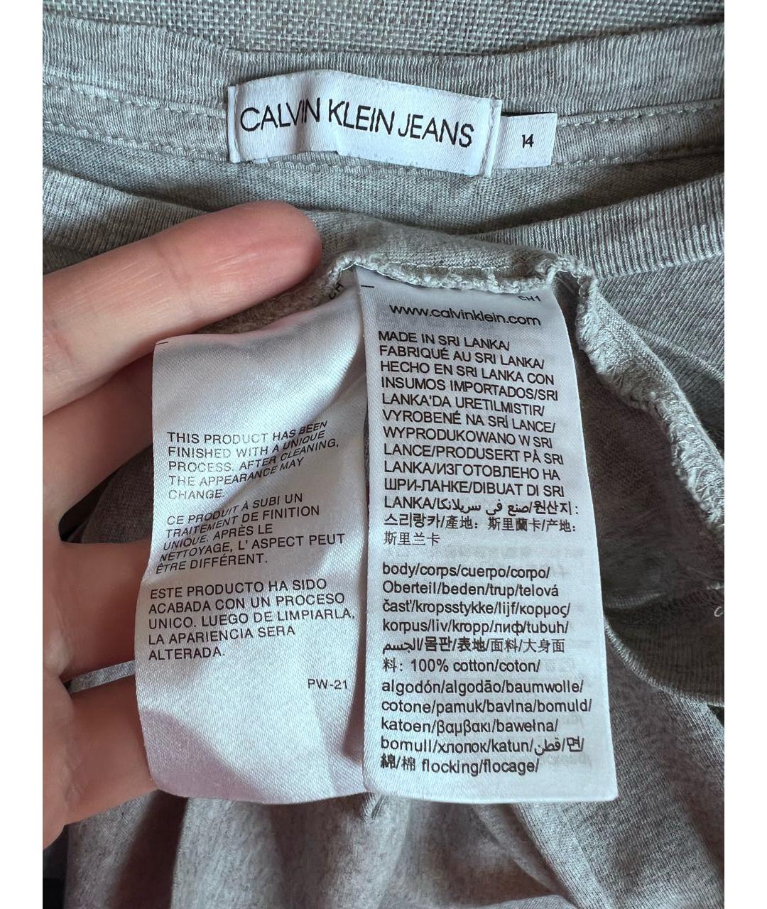 CALVIN KLEIN JEANS Серая хлопковая детская футболка, фото 3