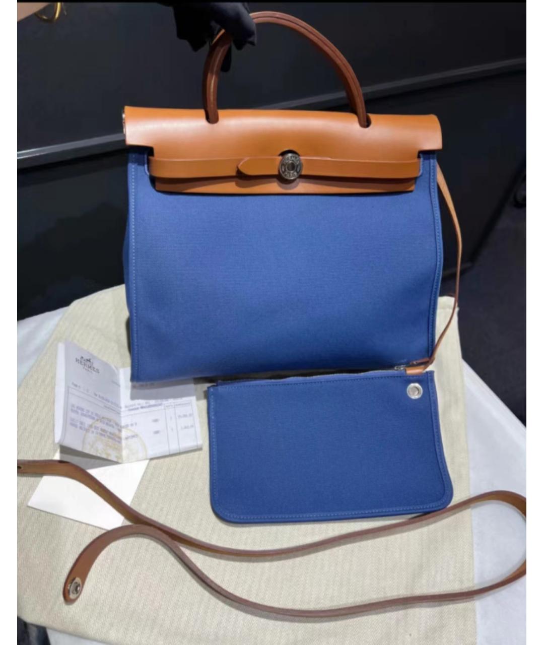HERMES Голубая льняная сумка через плечо, фото 9