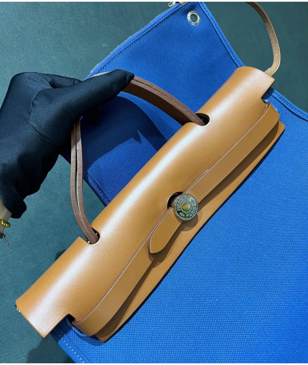 HERMES Голубая льняная сумка через плечо, фото 4