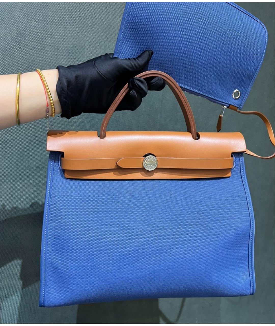 HERMES Голубая льняная сумка через плечо, фото 2