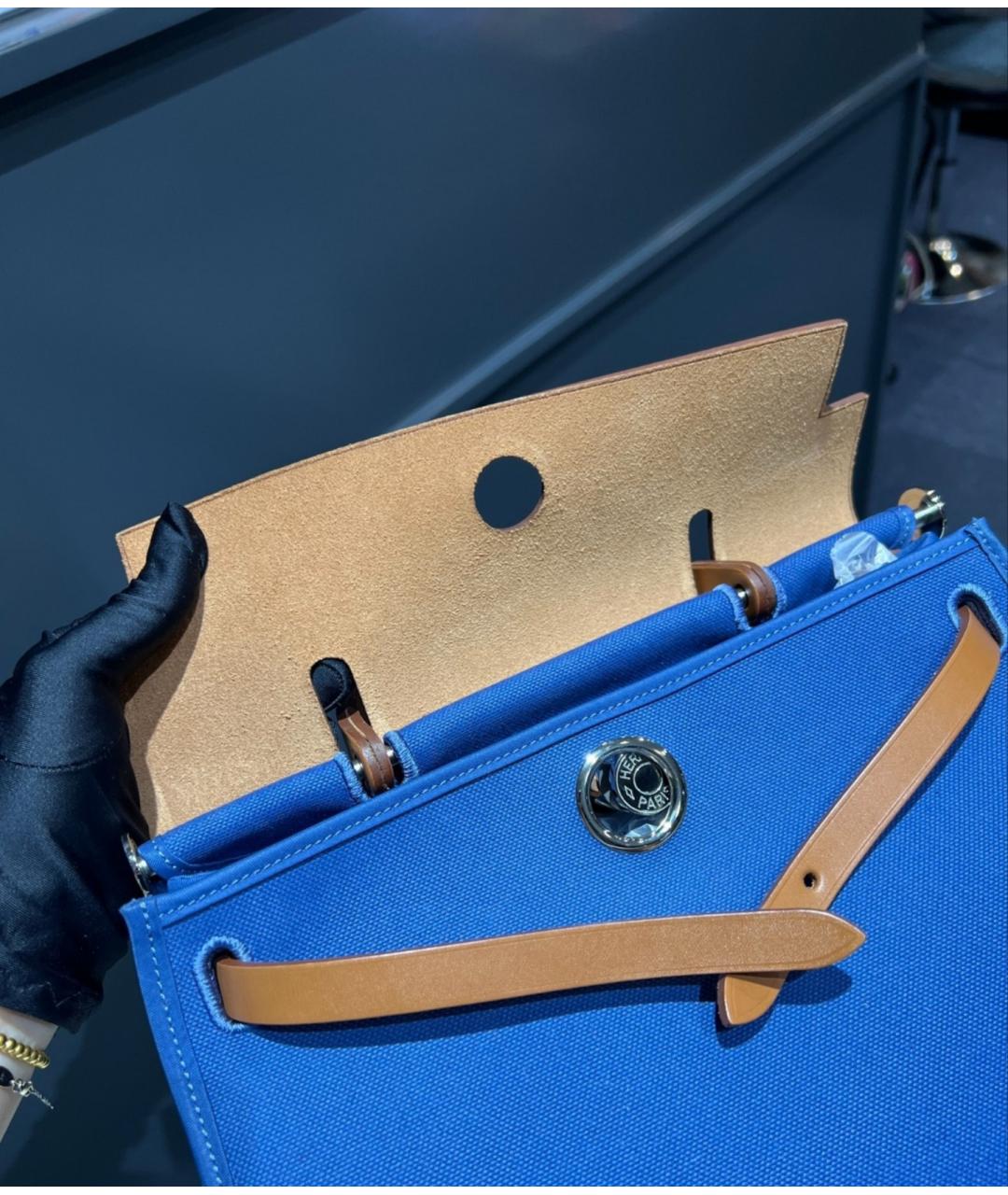 HERMES Голубая льняная сумка через плечо, фото 7