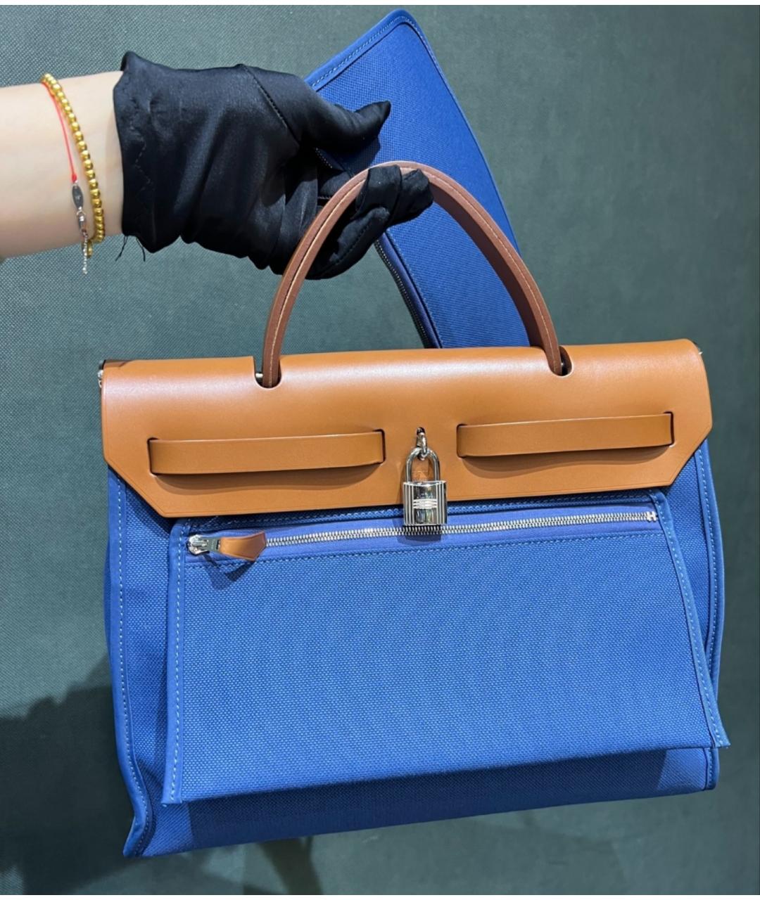 HERMES Голубая льняная сумка через плечо, фото 3