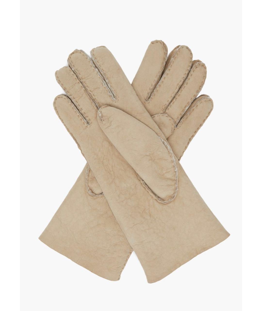 AGNELLE Бежевые кожаные перчатки, фото 2