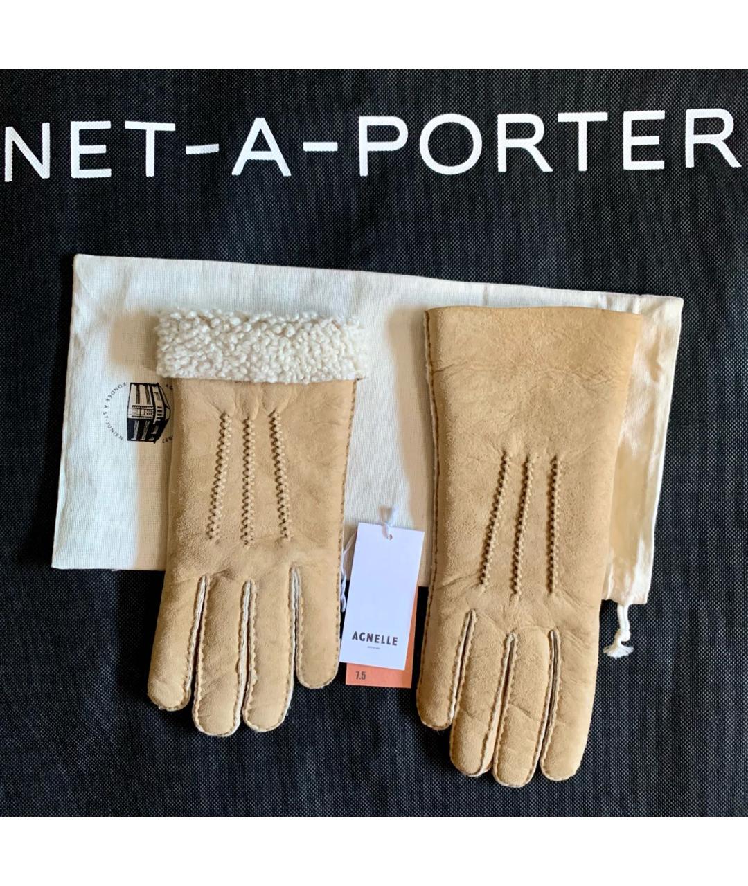 AGNELLE Бежевые кожаные перчатки, фото 5