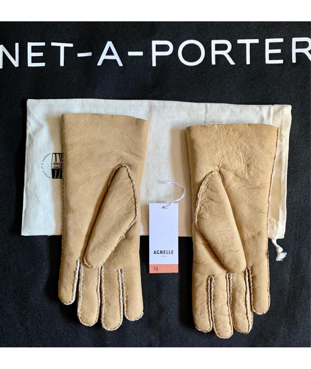 AGNELLE Бежевые кожаные перчатки, фото 6