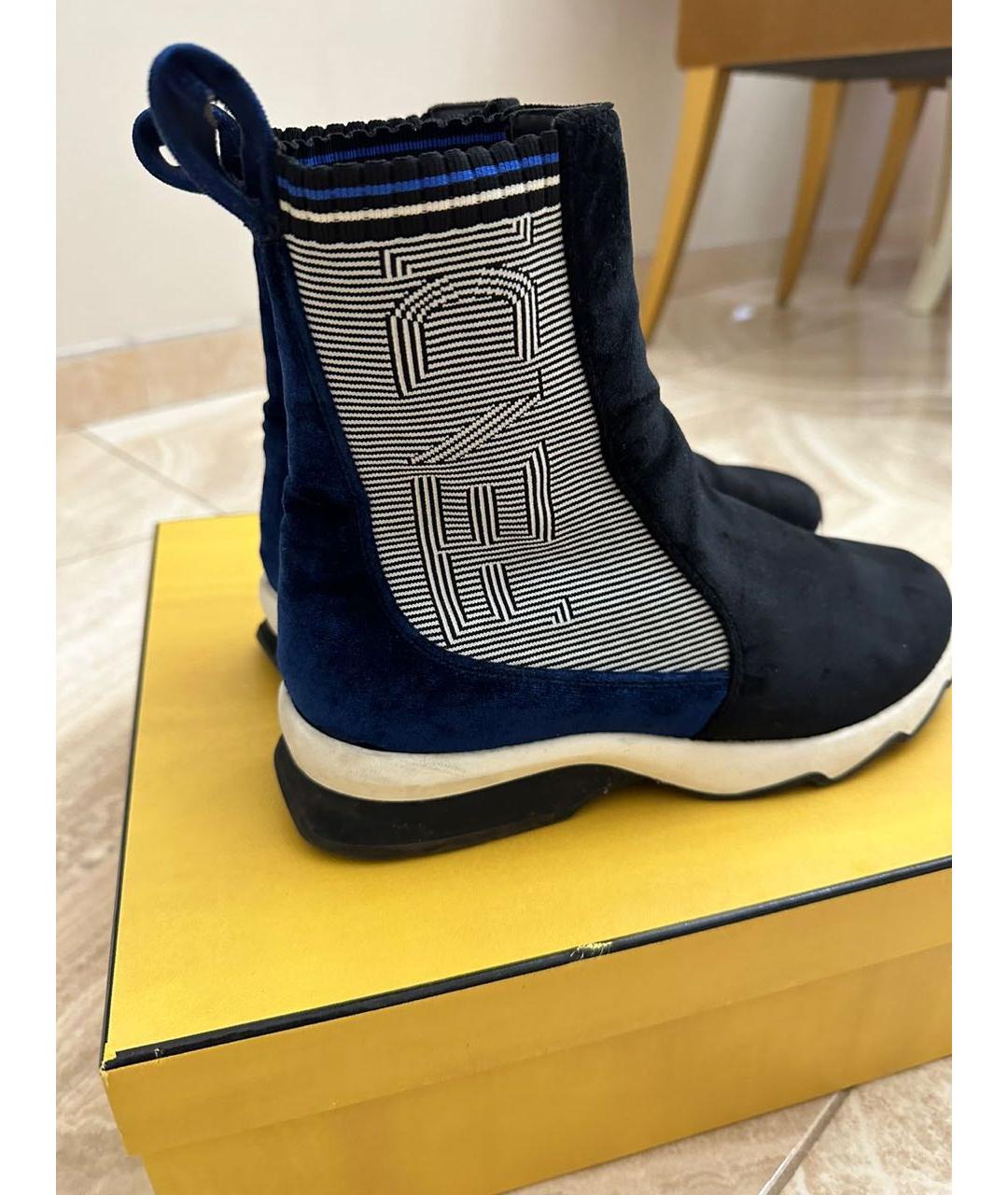 FENDI Синие текстильные ботинки, фото 5