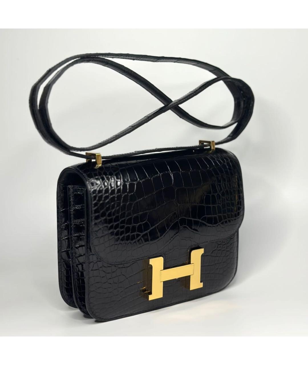 HERMES Черная сумка через плечо из экзотической кожи, фото 2