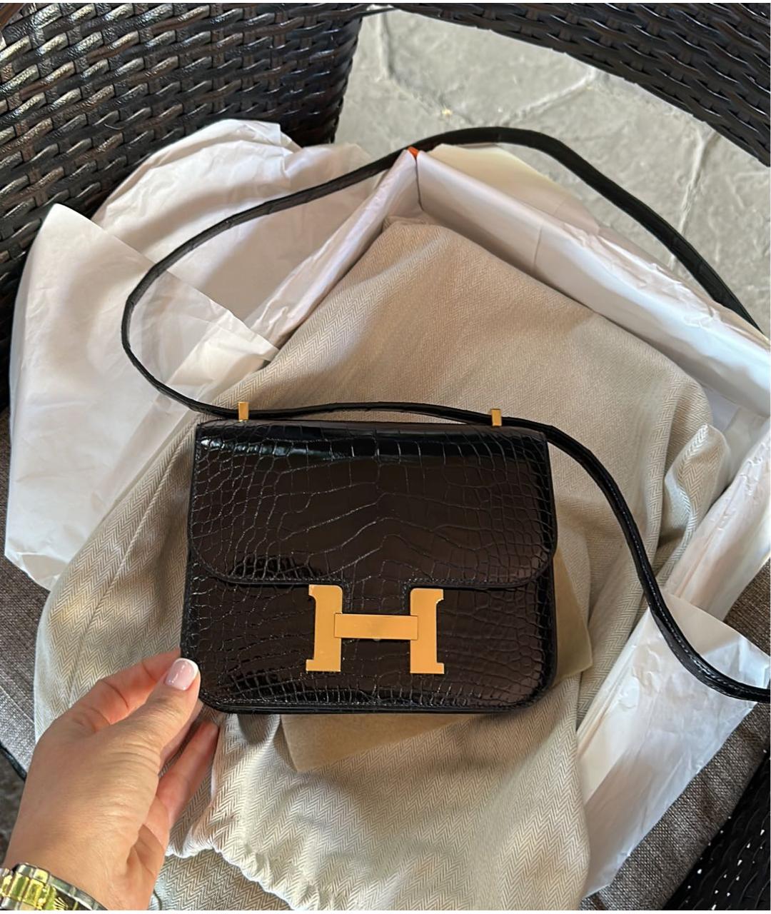 HERMES Черная сумка через плечо из экзотической кожи, фото 4