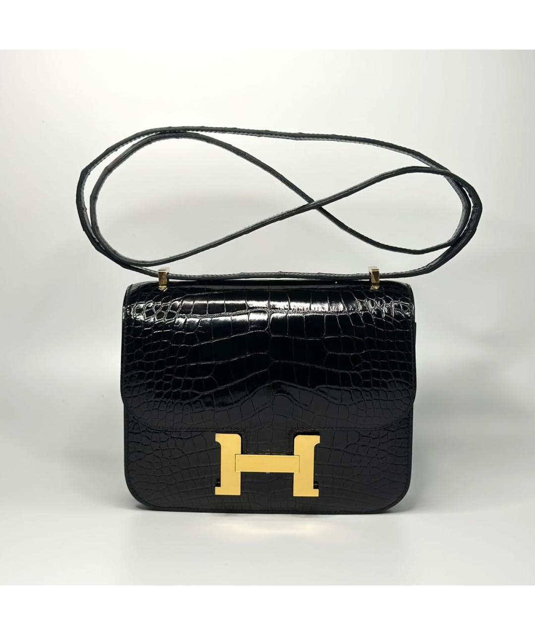 HERMES Черная сумка через плечо из экзотической кожи, фото 5