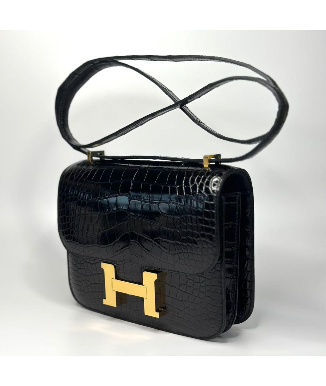 HERMES Черная сумка через плечо из экзотической кожи, фото 3