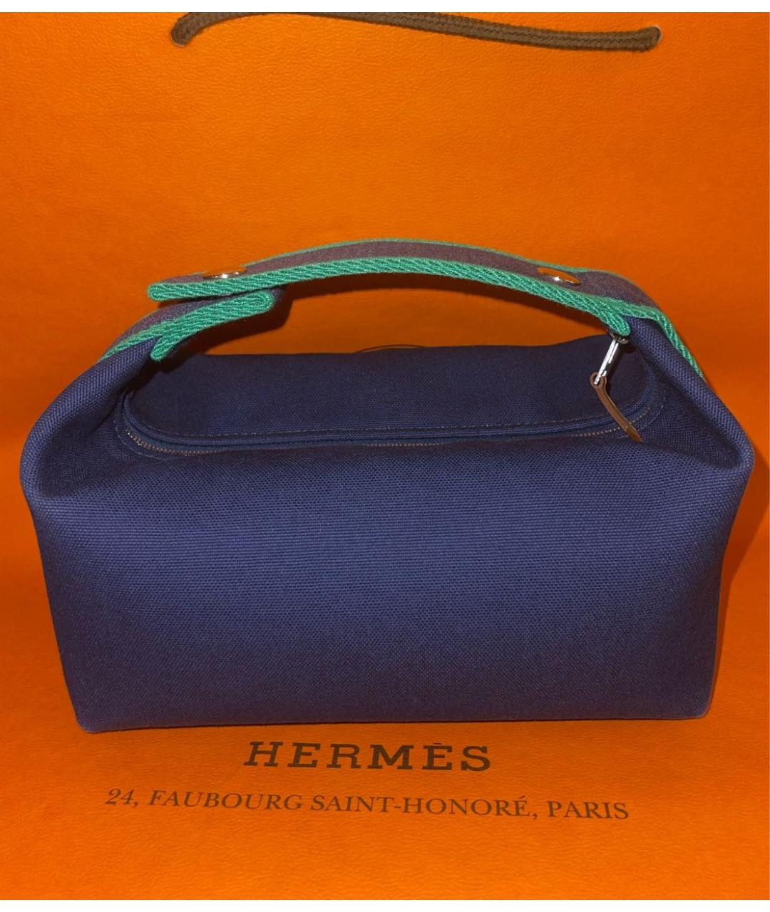 HERMES Темно-синяя хлопковая косметичка, фото 4