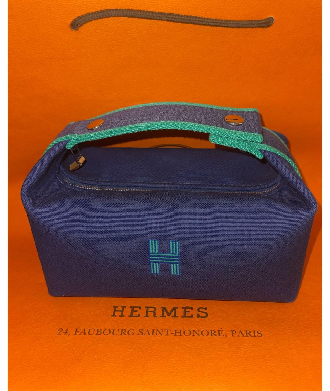 HERMES PRE-OWNED Темно-синяя хлопковая косметичка, фото 3