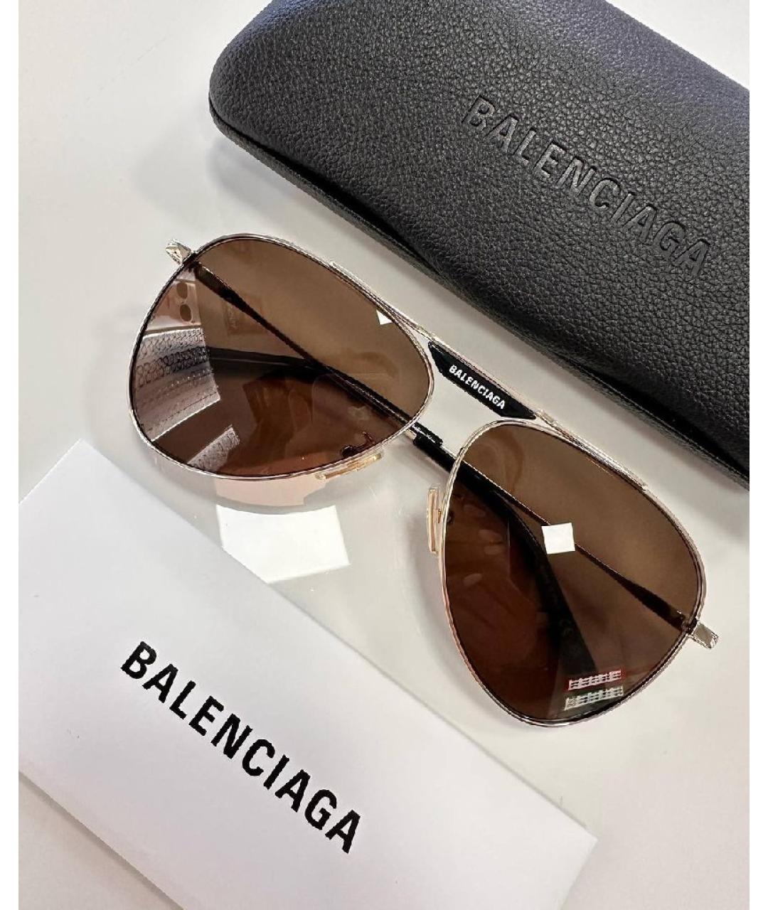 BALENCIAGA Коричневые металлические солнцезащитные очки, фото 3