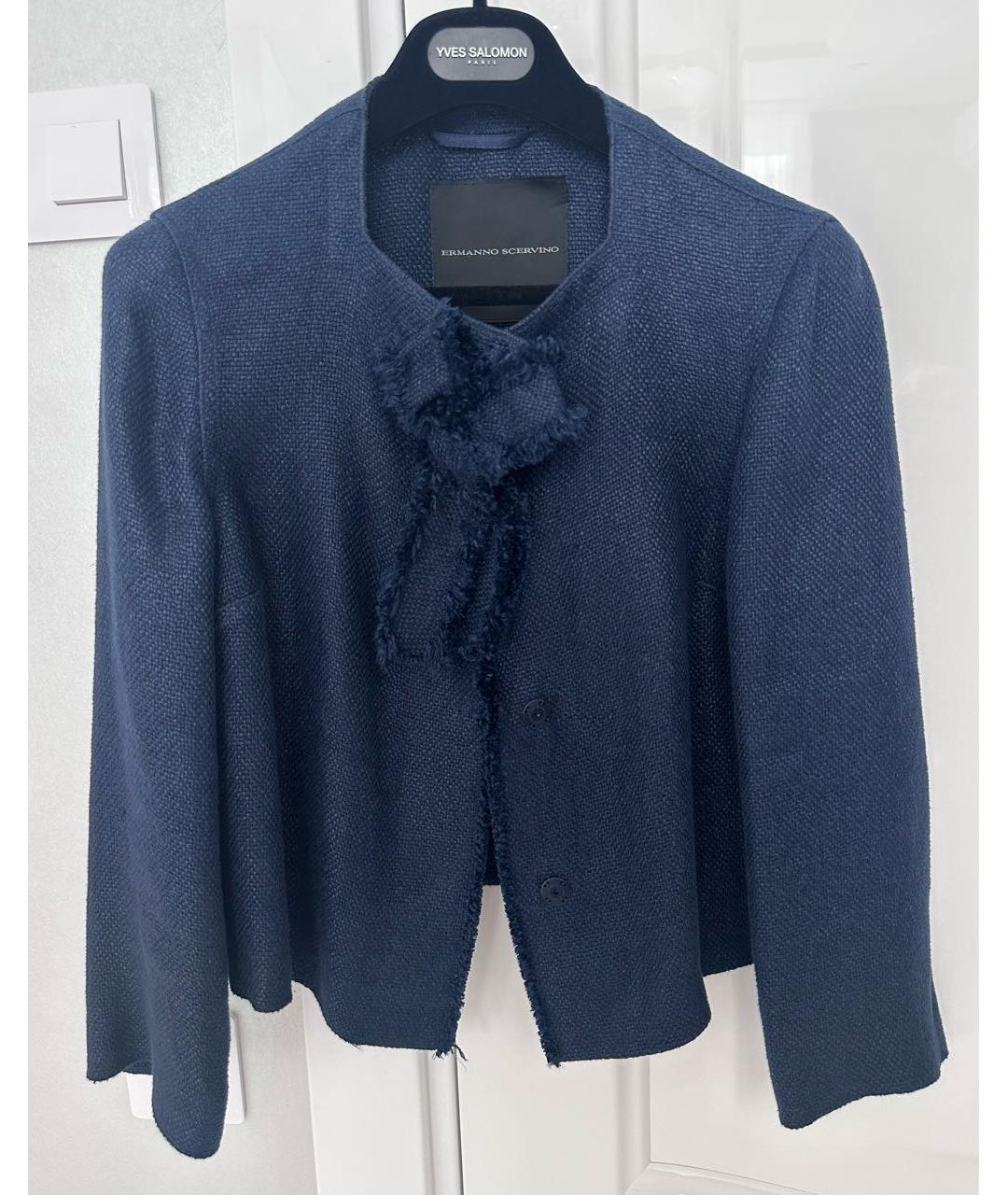 ERMANNO SCERVINO Темно-синий льняной жакет/пиджак, фото 7