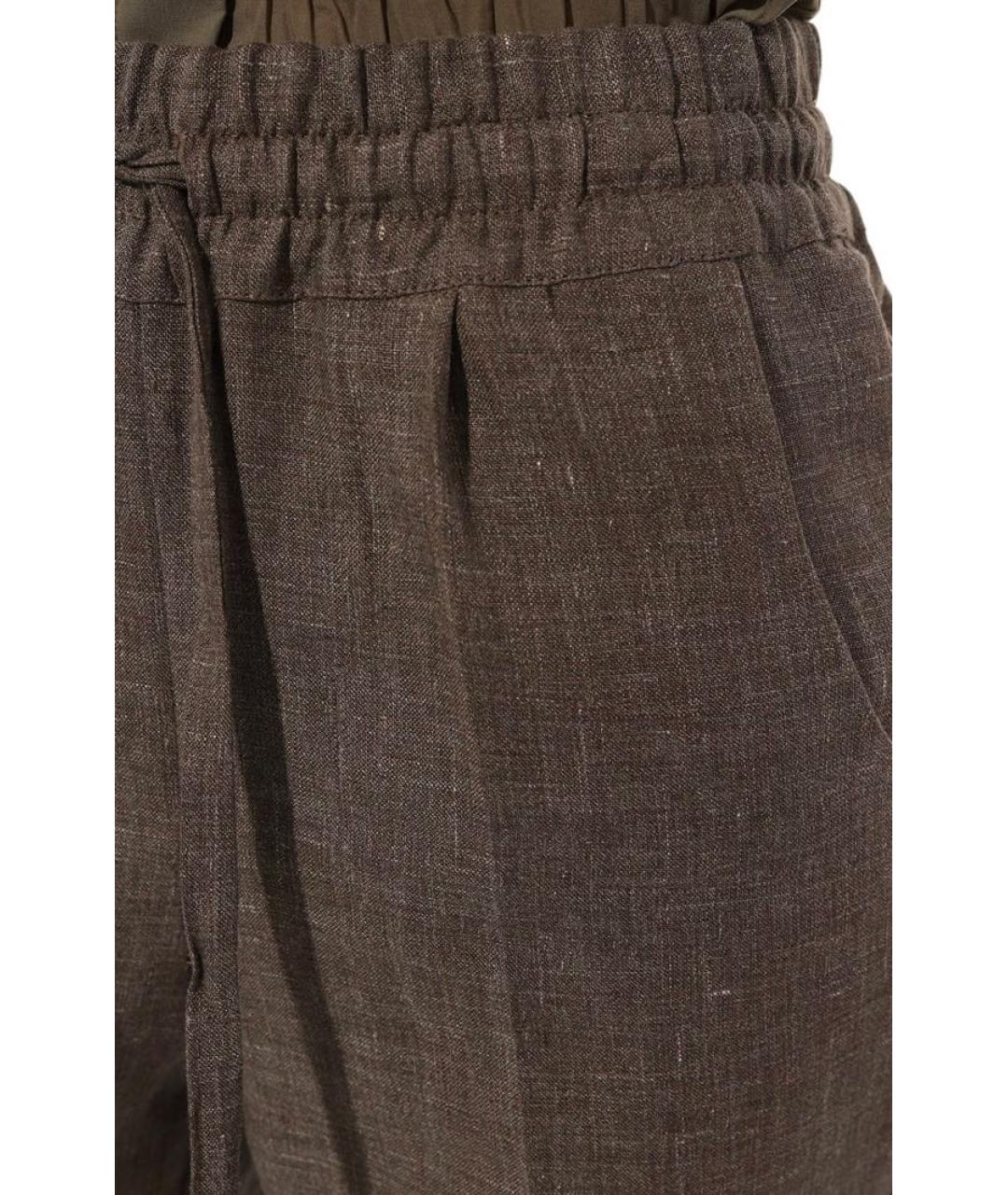 KITON Коричневые льняные брюки узкие, фото 4