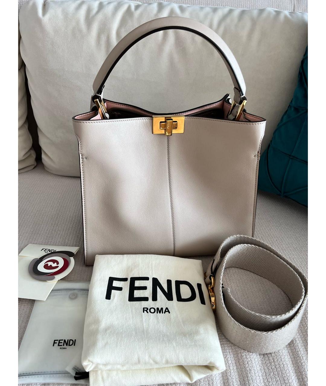 FENDI Бежевая кожаная сумка тоут, фото 2