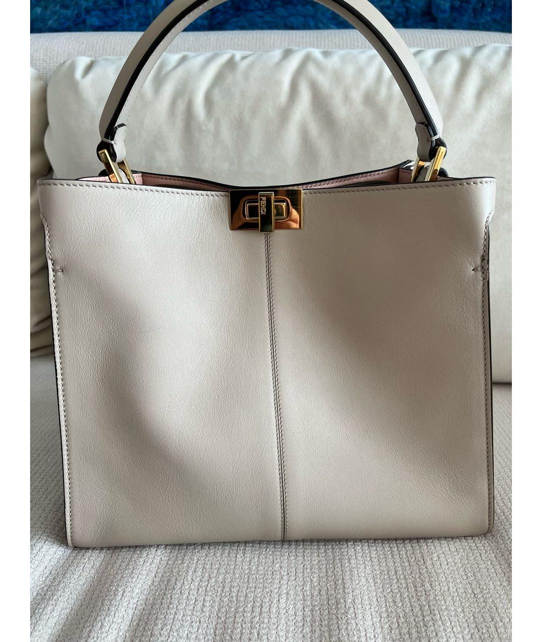 FENDI Бежевая кожаная сумка тоут, фото 6