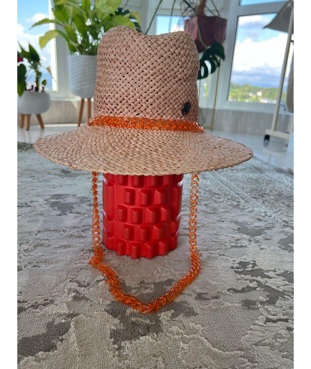 MAISON MICHEL Коралловая соломенная шляпа, фото 7