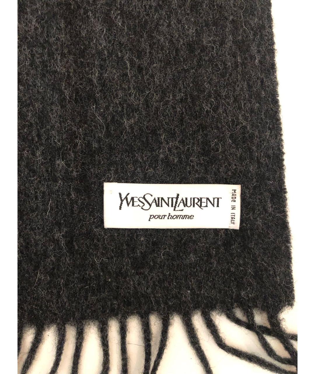YVES SAINT LAURENT VINTAGE Антрацитовый шерстяной шарф, фото 3