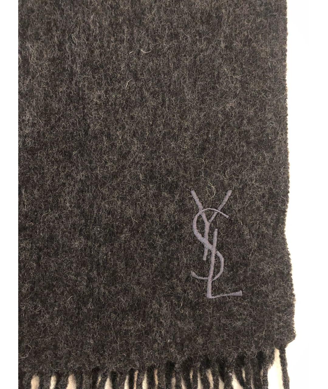 YVES SAINT LAURENT VINTAGE Антрацитовый шерстяной шарф, фото 2