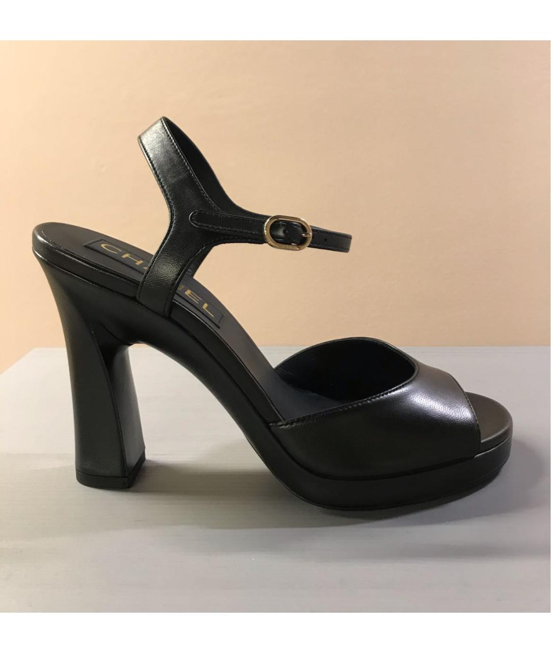 CHANEL Черные кожаные босоножки, фото 8