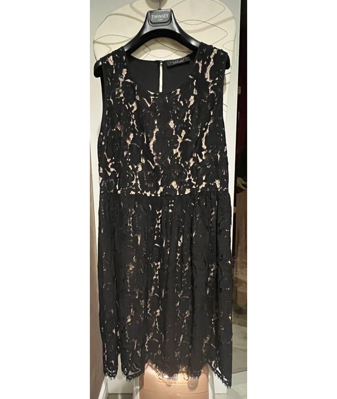 TWIN-SET Черное кружевное коктейльное платье, фото 8