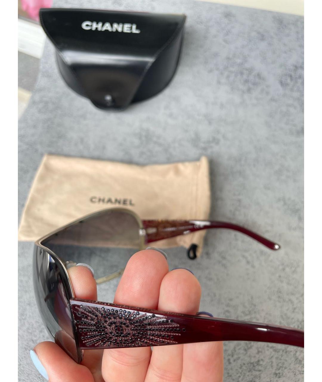 CHANEL Бордовые пластиковые солнцезащитные очки, фото 3