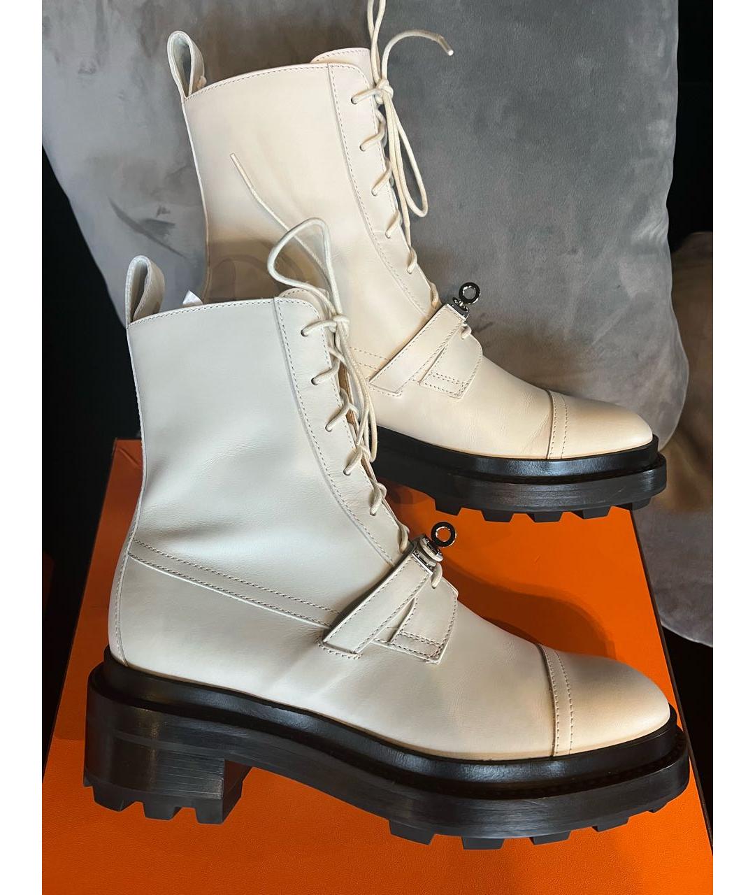 HERMES Белые кожаные ботинки, фото 6