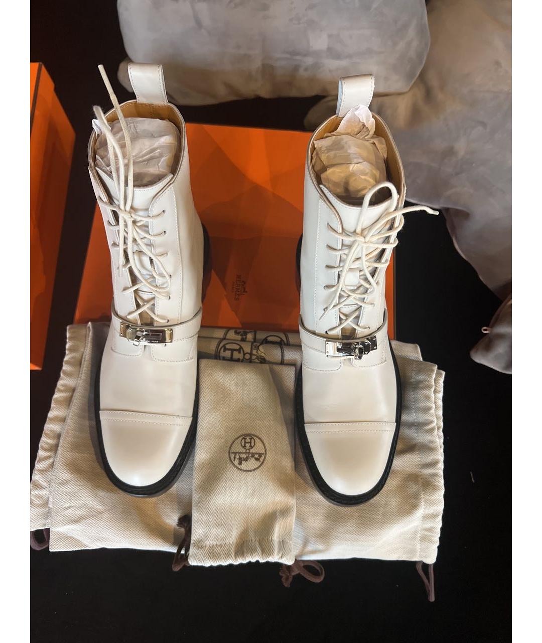 HERMES Белые кожаные ботинки, фото 2