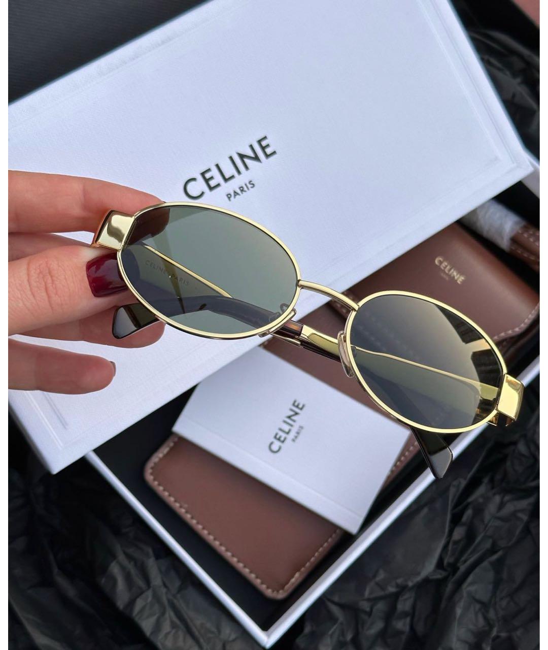 CELINE Золотые металлические солнцезащитные очки, фото 3
