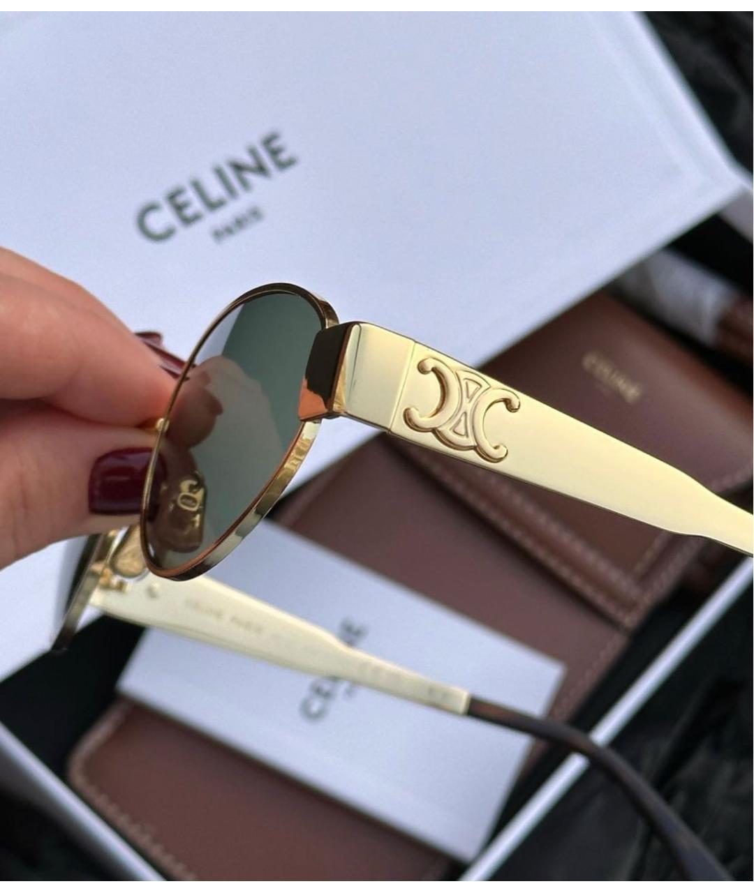 CELINE Золотые металлические солнцезащитные очки, фото 2
